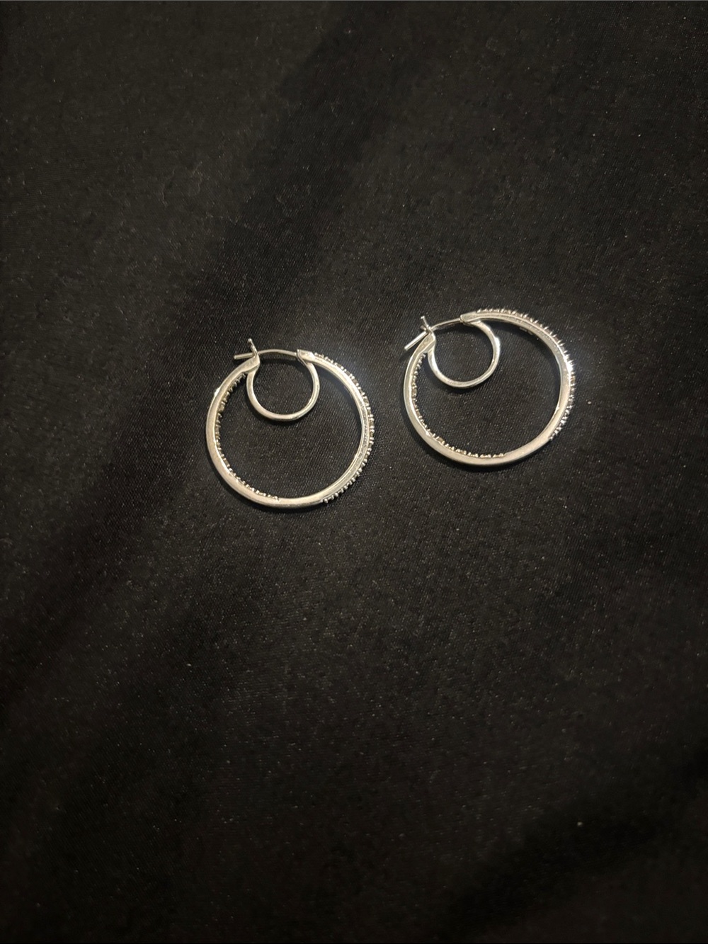 Silver Double Hoop Earrings with diamonds 💎- Costume Women Jewelry